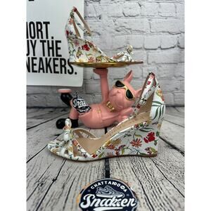 Kate Spade Flameco Wedge Leather Sandals Heel Womens Size 8.5 Floral White NEW